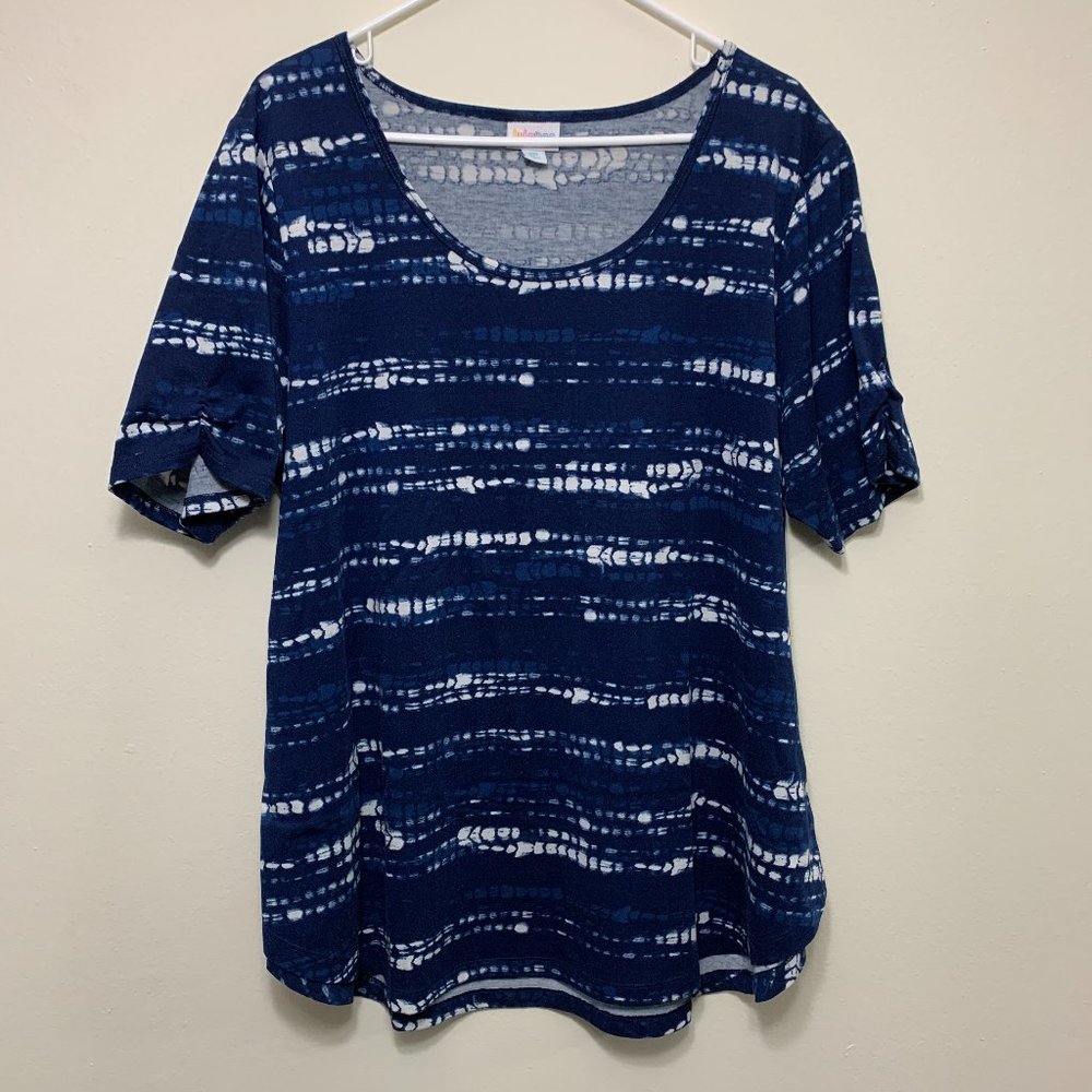 LuLaRoe Morgan- Blue with white dotted-stripes